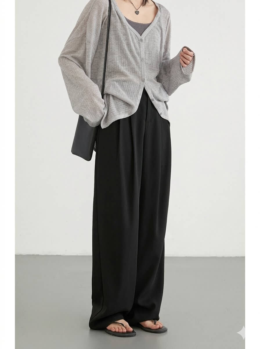 Summer Wide Leg Pleated Pants for Women - High Waist Casual Flowy Trousers, Breathable Office Wear, Stylish Straight Full-Length Pant 2026