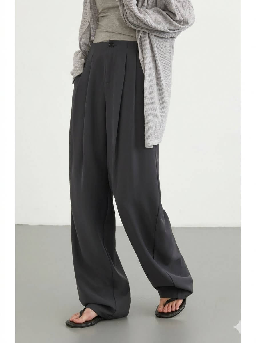 Summer Wide Leg Pleated Pants for Women - High Waist Casual Flowy Trousers, Breathable Office Wear, Stylish Straight Full-Length Pant 2026