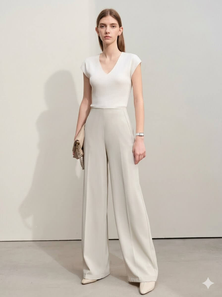 Minimalism 2026 Summer Wide-Leg Pants - Women's Premium Straight Basics, Solid Full-Length Casual Trousers, Chic Minimalist Wardrobe Essential