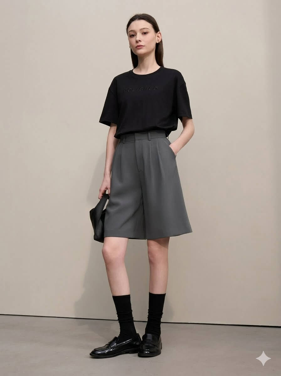 High Waisted Pleated Bermuda Shorts for Women | 2026 Summer Casual Wide-Leg Tailored Shorts Knee-Length Pants