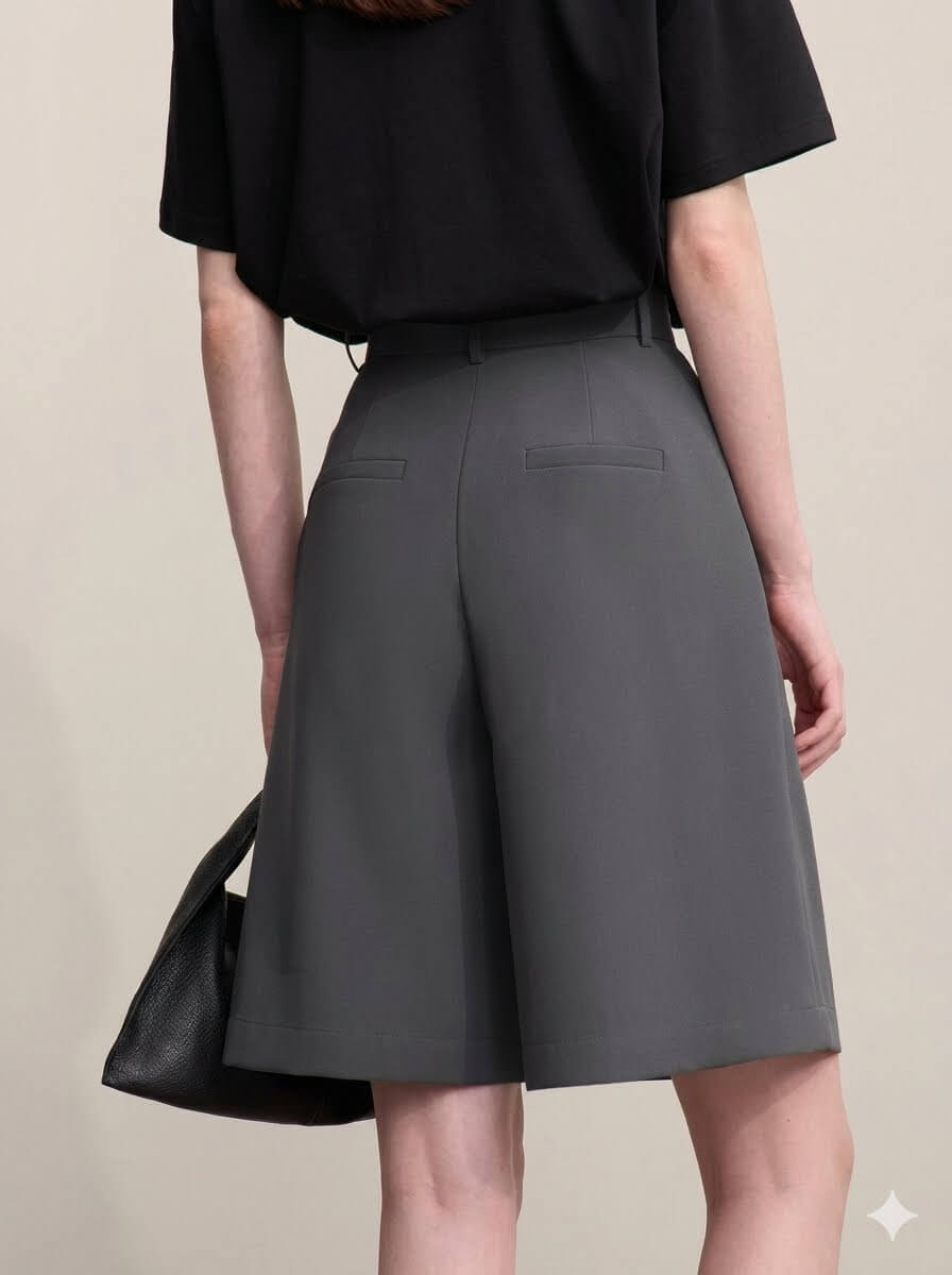 High Waisted Pleated Bermuda Shorts for Women | 2026 Summer Casual Wide-Leg Tailored Shorts Knee-Length Pants
