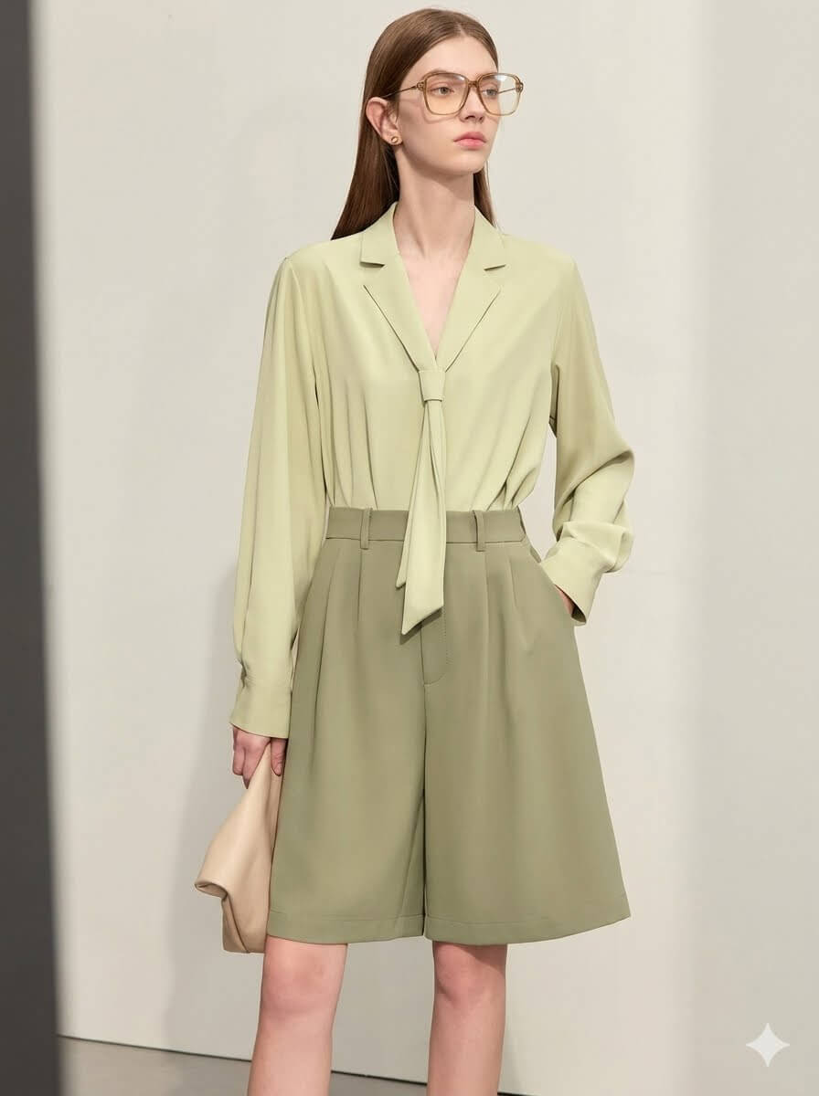 High Waisted Pleated Bermuda Shorts for Women | 2026 Summer Casual Wide-Leg Tailored Shorts Knee-Length Pants