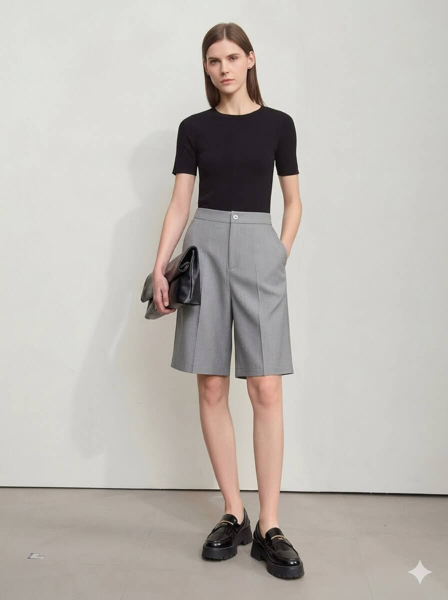 Women's Casual Office Wear Mid-Length Shorts | 2026 Summer New Versatile Straight Leg Knee Length Shorts with Pockets