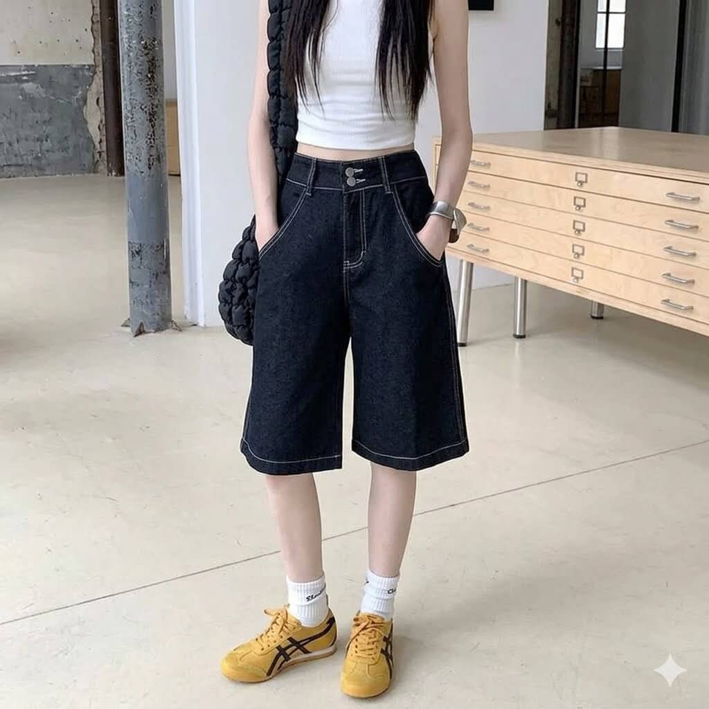 Vintage High Waisted Baggy Denim Shorts | Women's Oversized Harajuku Wide Leg Streetwear Jorts