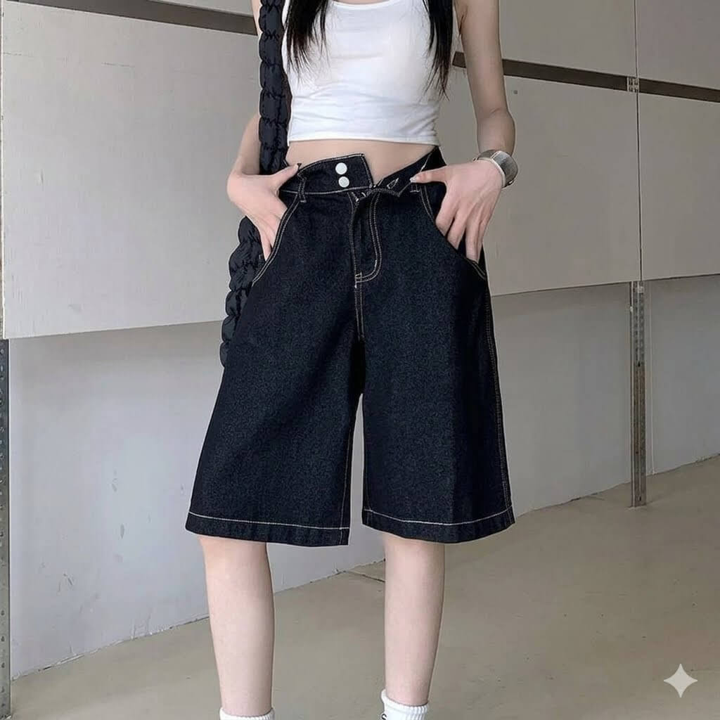 Vintage High Waisted Baggy Denim Shorts | Women's Oversized Harajuku Wide Leg Streetwear Jorts