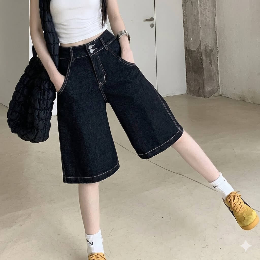 Vintage High Waisted Baggy Denim Shorts | Women's Oversized Harajuku Wide Leg Streetwear Jorts
