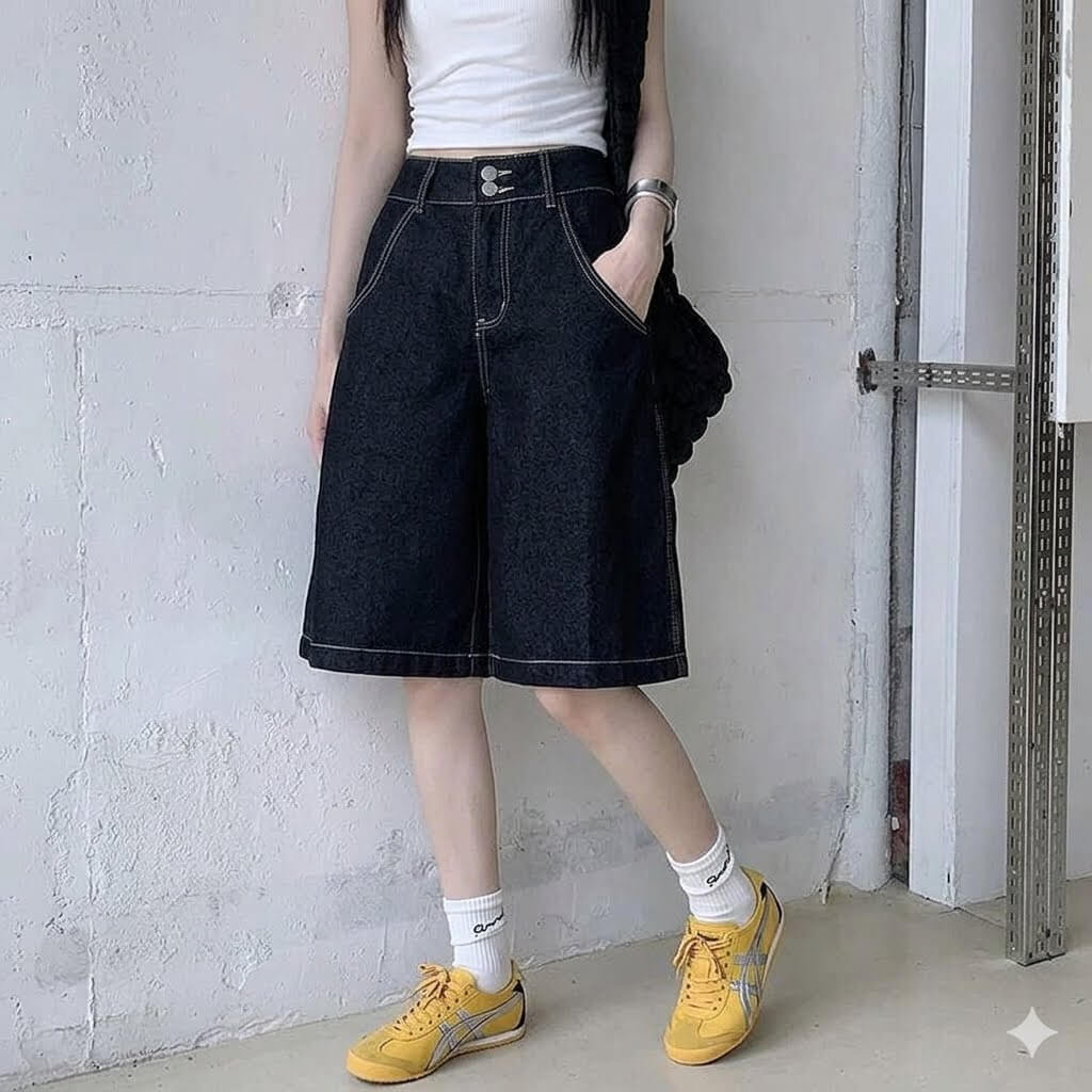 Vintage High Waisted Baggy Denim Shorts | Women's Oversized Harajuku Wide Leg Streetwear Jorts