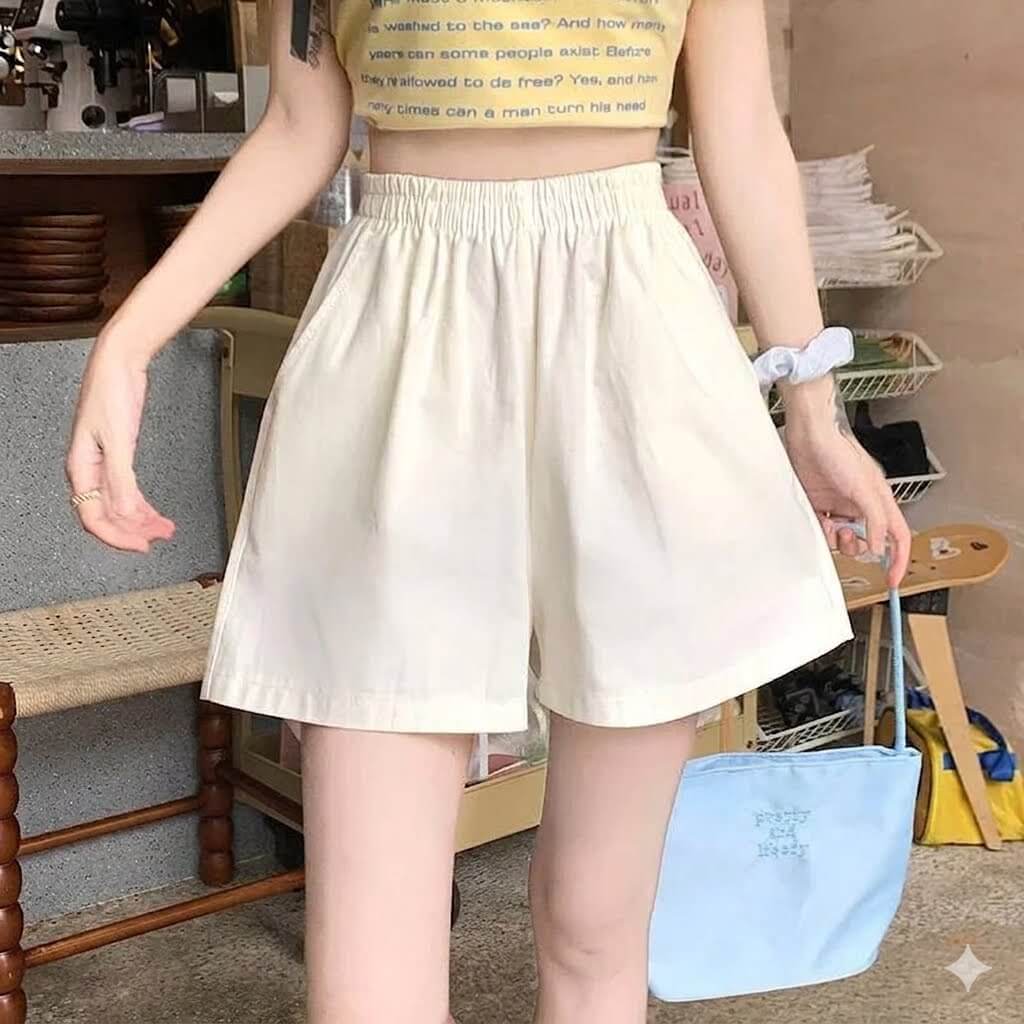 Korean Style Baggy Cargo Shorts Women | 2026 Summer Casual Solid High Waist Wide Leg Washed Cotton Slacks