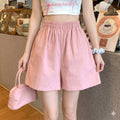 Korean Style Baggy Cargo Shorts Women | 2026 Summer Casual Solid High Waist Wide Leg Washed Cotton Slacks