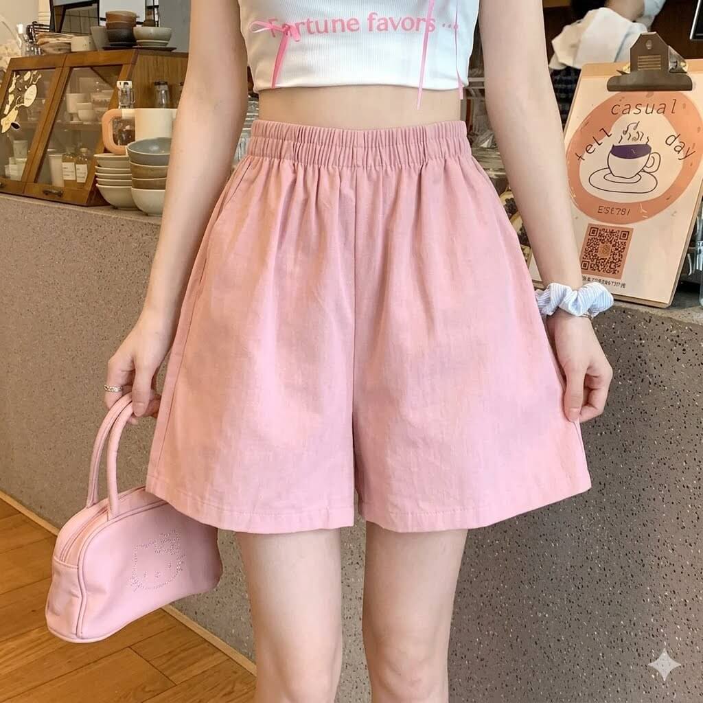 Korean Style Baggy Cargo Shorts Women | 2026 Summer Casual Solid High Waist Wide Leg Washed Cotton Slacks