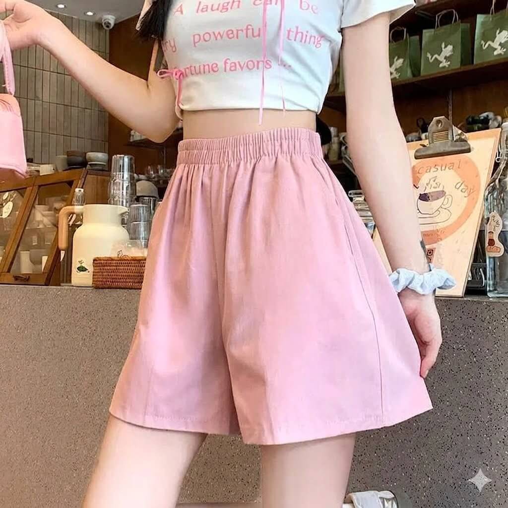 Korean Style Baggy Cargo Shorts Women | 2026 Summer Casual Solid High Waist Wide Leg Washed Cotton Slacks