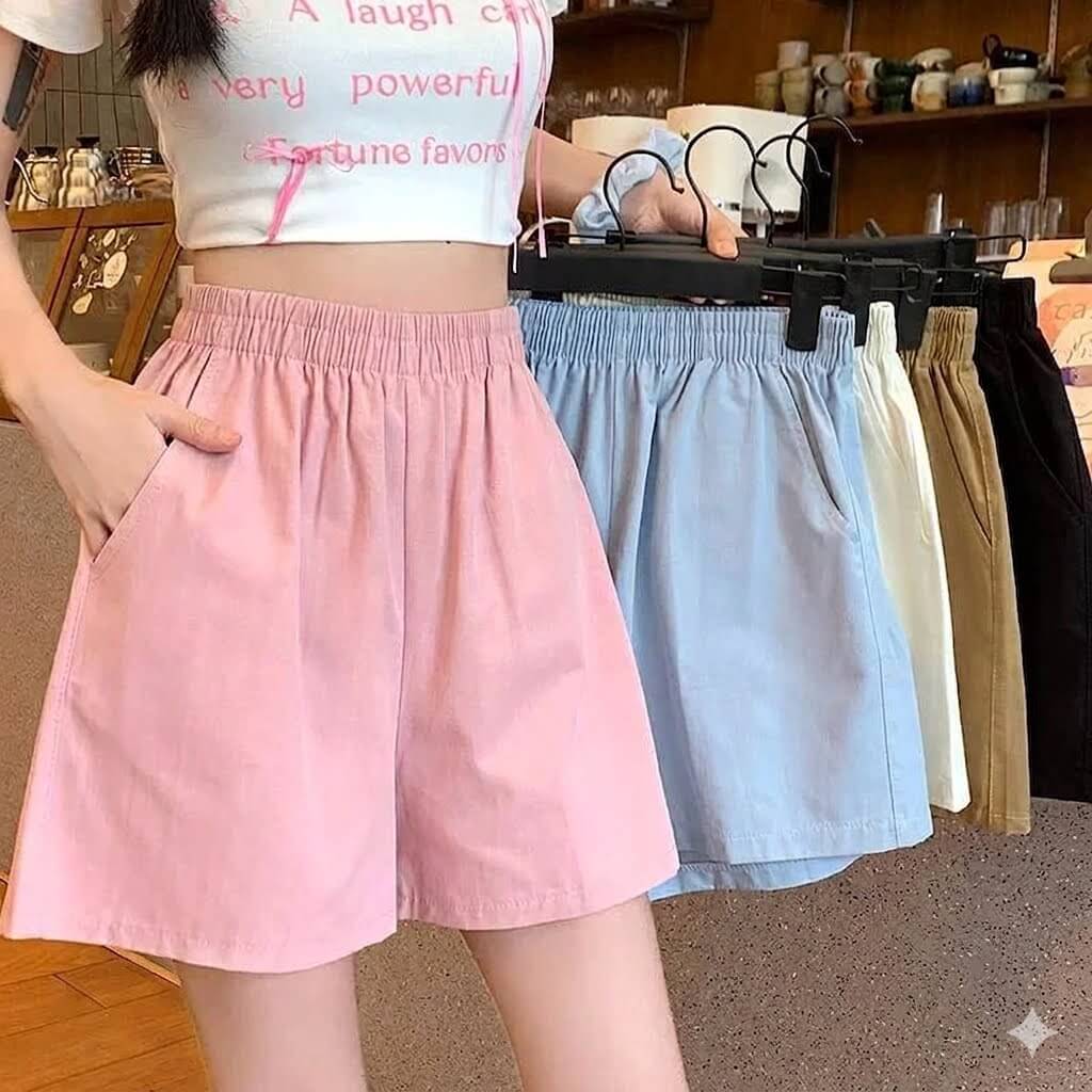 Korean Style Baggy Cargo Shorts Women | 2026 Summer Casual Solid High Waist Wide Leg Washed Cotton Slacks