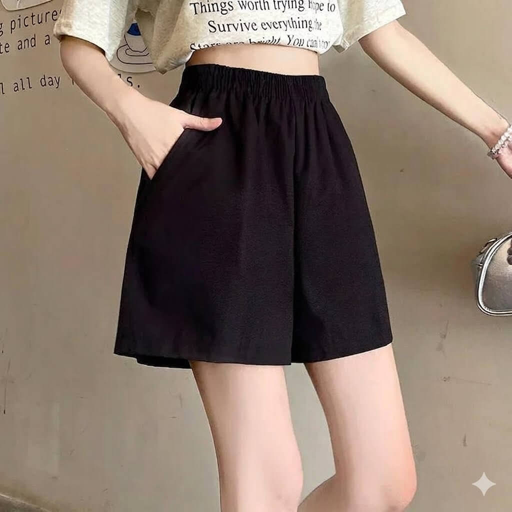 Korean Style Baggy Cargo Shorts Women | 2026 Summer Casual Solid High Waist Wide Leg Washed Cotton Slacks