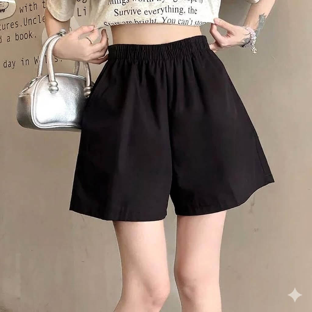 Korean Style Baggy Cargo Shorts Women | 2026 Summer Casual Solid High Waist Wide Leg Washed Cotton Slacks
