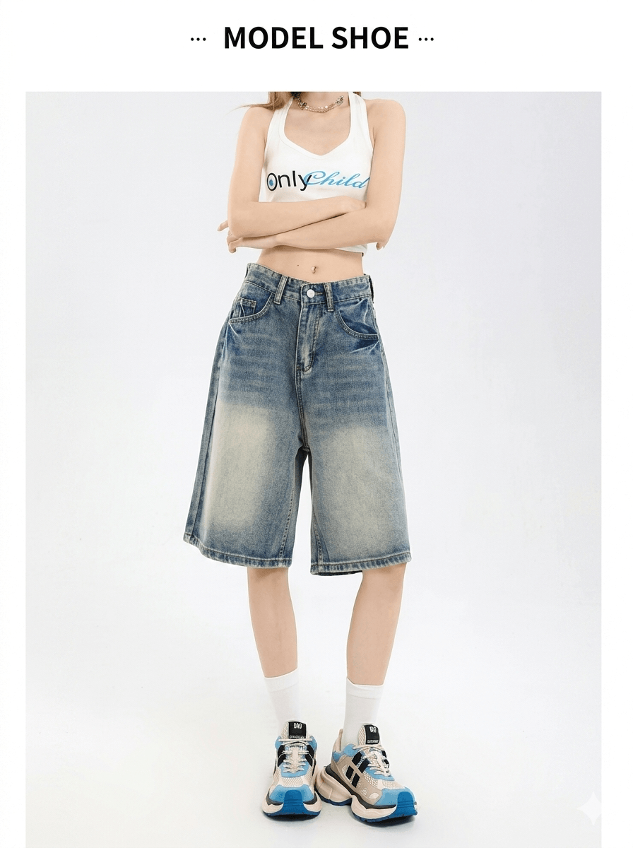 Korean Streetwear  Baggy Denim Shorts - Women's Loose Wide-Leg Straight Jeans - Summer Hot Shorts