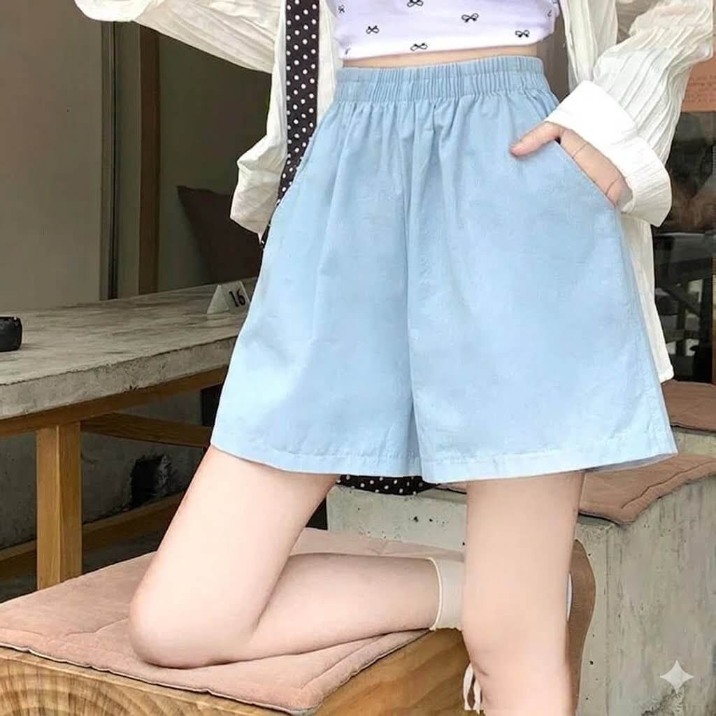 Korean Style Baggy Cargo Shorts Women | 2026 Summer Casual Solid High Waist Wide Leg Washed Cotton Slacks