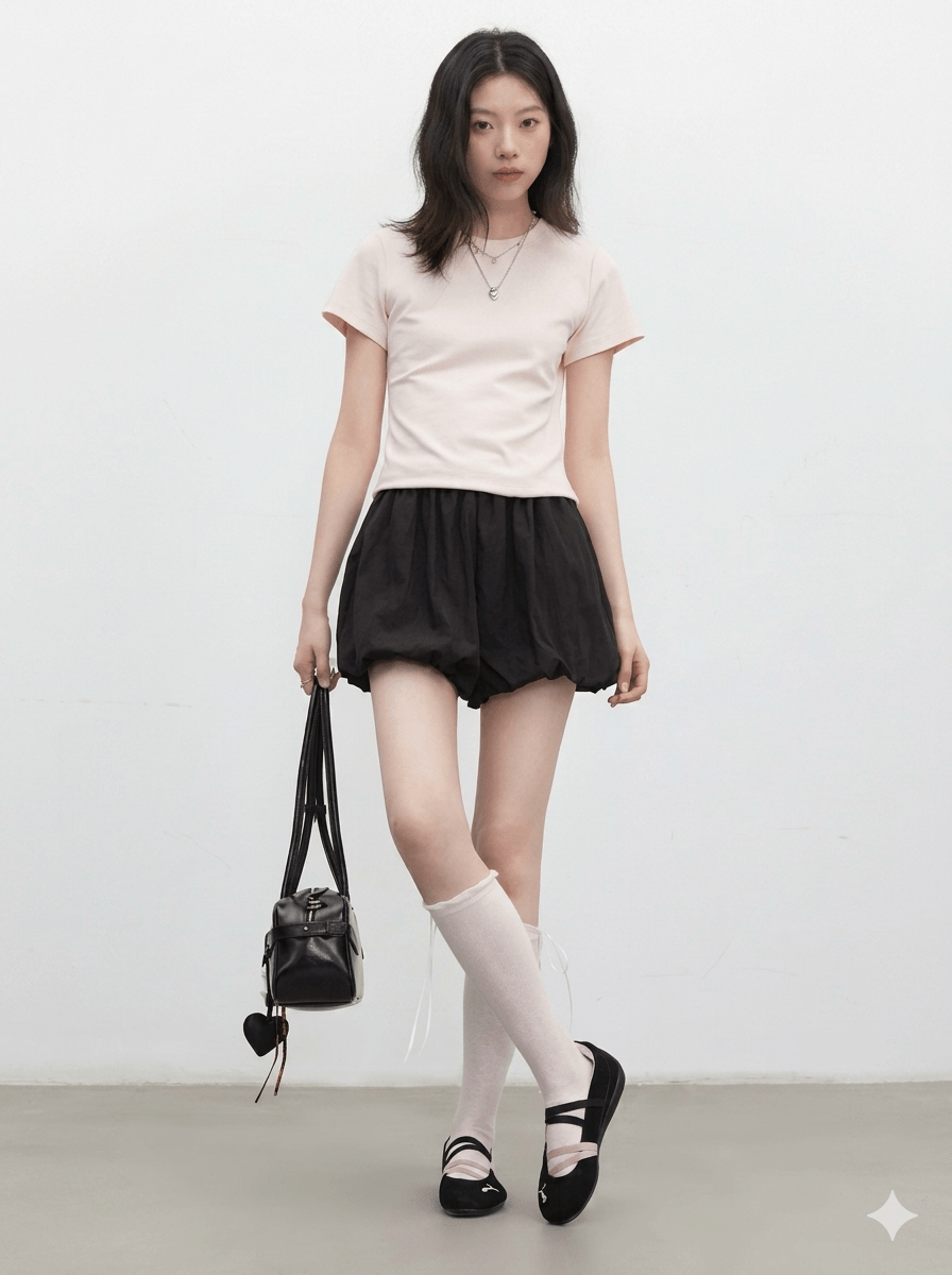 Korean Fashion Elastic High Waist Paperbag Shorts | Women's 2026 Summer Casual Flower Bud Wide Leg Culottes