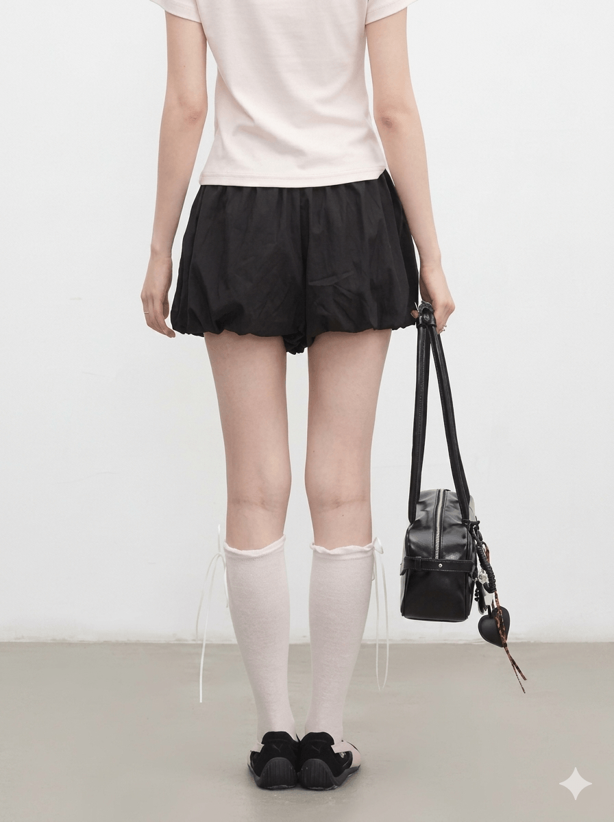 Korean Fashion Elastic High Waist Paperbag Shorts | Women's 2026 Summer Casual Flower Bud Wide Leg Culottes