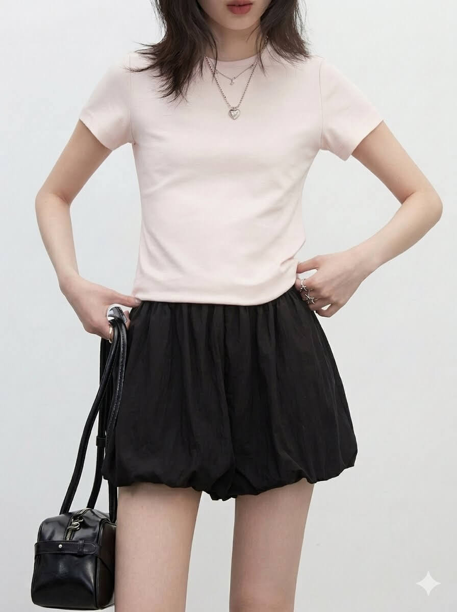 Korean Fashion Elastic High Waist Paperbag Shorts | Women's 2026 Summer Casual Flower Bud Wide Leg Culottes