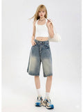 Korean Streetwear  Baggy Denim Shorts - Women's Loose Wide-Leg Straight Jeans - Summer Hot Shorts