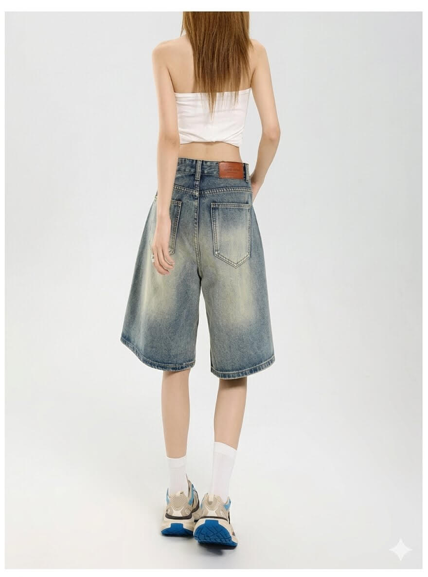 Korean Streetwear  Baggy Denim Shorts - Women's Loose Wide-Leg Straight Jeans - Summer Hot Shorts