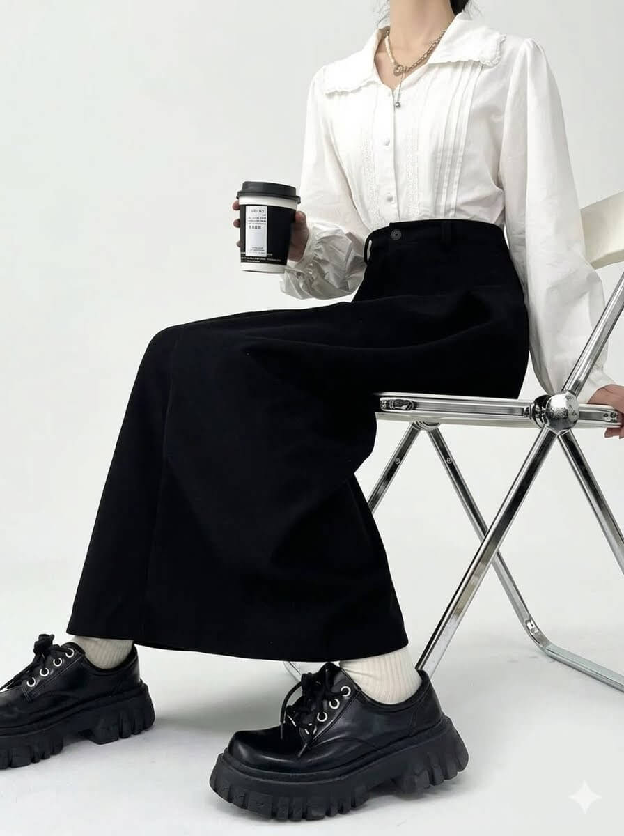 Women's Pleated Maxi Skirt, Casual Draped Suit Fabric Long Skirt with Elastic Waist, Minimalist Soft Slim Elegant Skirt All-Season