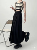 Women's Pleated Maxi Skirt, Casual Draped Suit Fabric Long Skirt with Elastic Waist, Minimalist Soft Slim Elegant Skirt All-Season