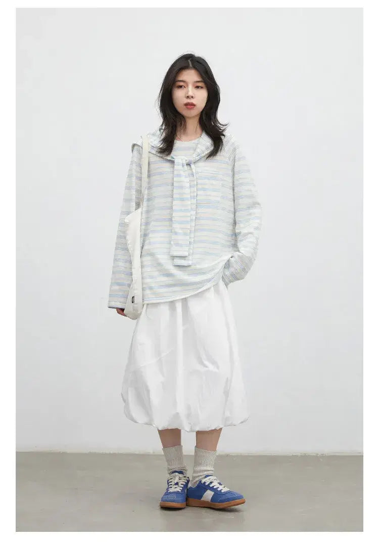 Korean Women Black Puff Midi Skirt, Casual Elastic Waist Flower Bud Bubble Skirt for Girls, 2026 Spring Summer New Arrival