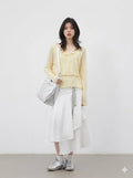 High-Waisted White Asymmetric Midi Skirt with Removable Belt - Loose Casual Pleated Skirt for Women, 2026 Summer