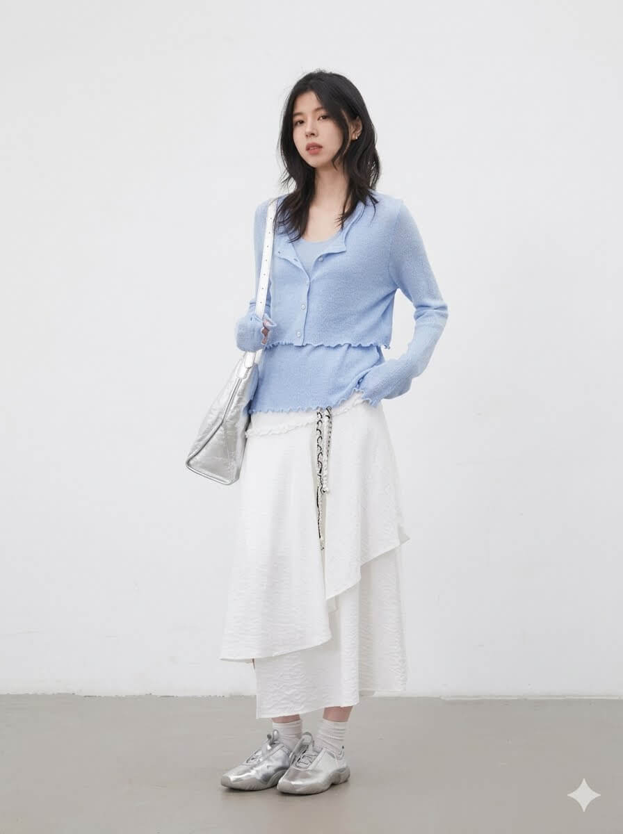 High-Waisted White Asymmetric Midi Skirt with Removable Belt - Loose Casual Pleated Skirt for Women, 2026 Summer