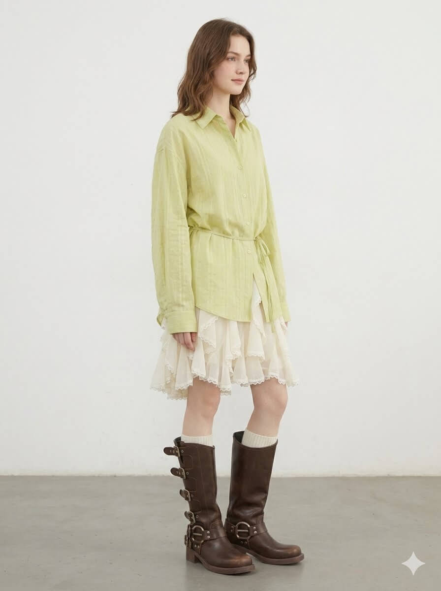 Korean Asymmetric Lace A-Line Skirt - High-Waisted Loose Casual Midi Skirt for Spring Summer