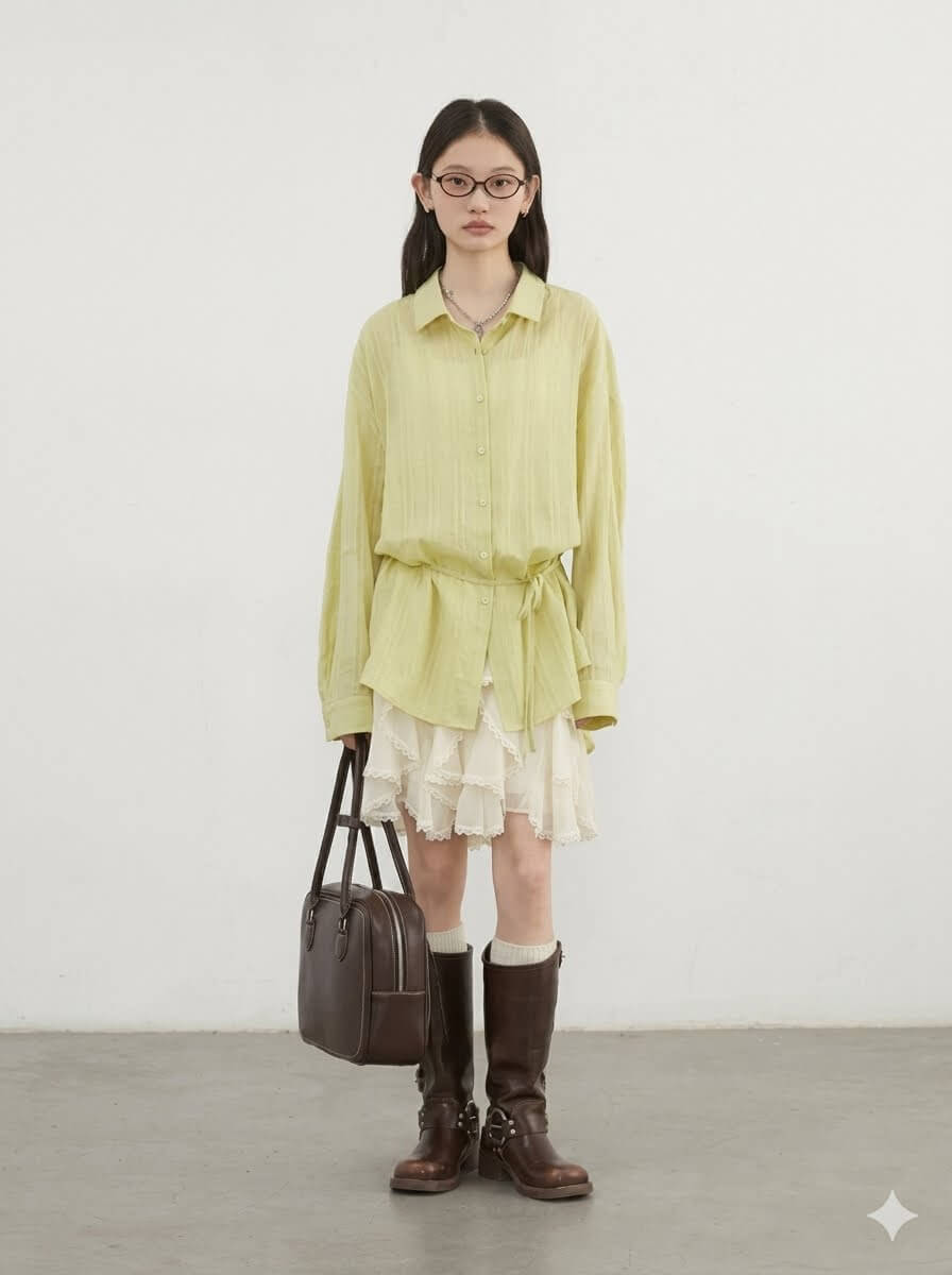 Korean Asymmetric Lace A-Line Skirt - High-Waisted Loose Casual Midi Skirt for Spring Summer
