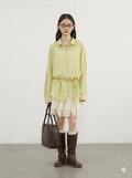 Korean Asymmetric Lace A-Line Skirt - High-Waisted Loose Casual Midi Skirt for Spring Summer