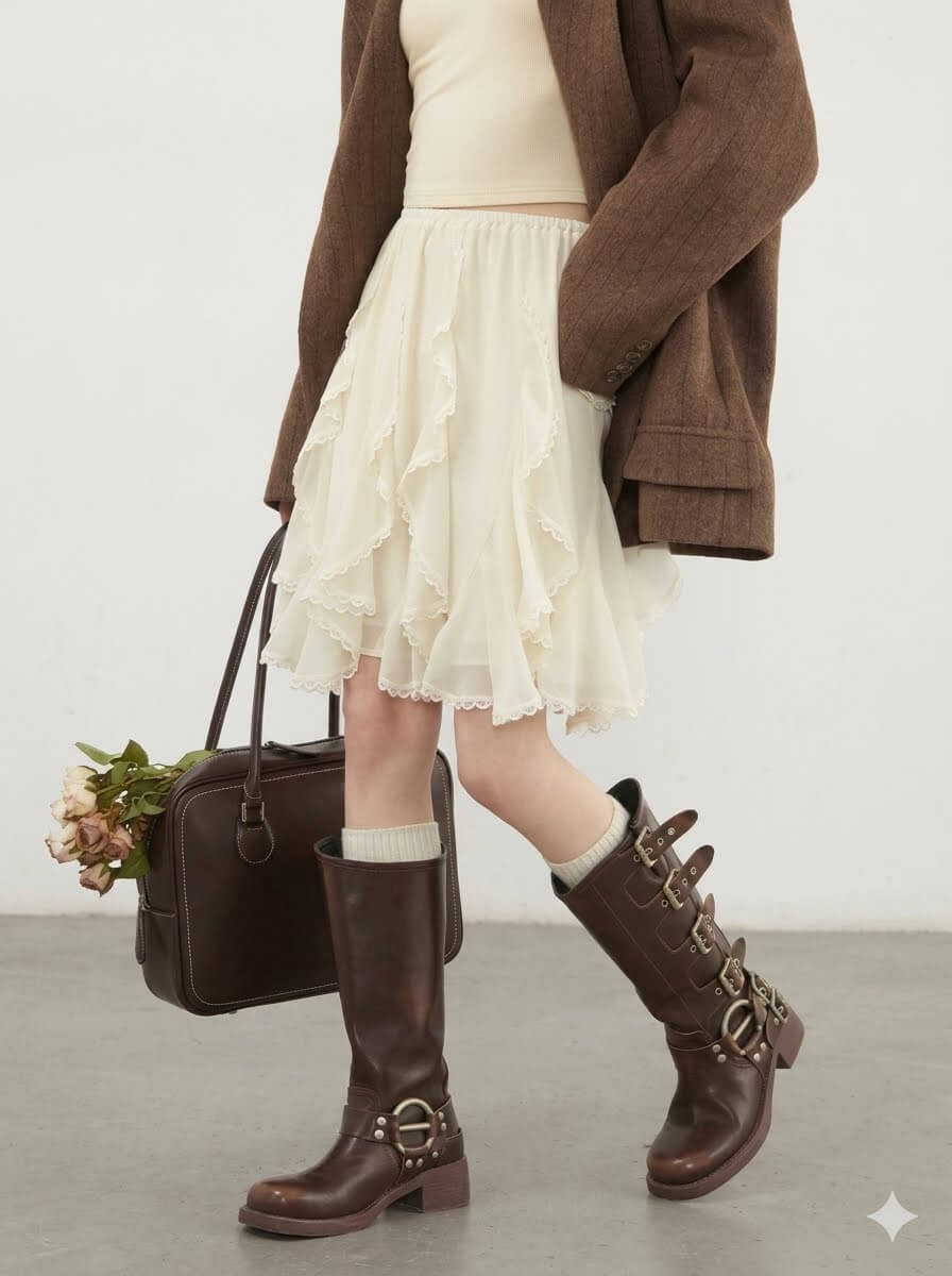 Korean Asymmetric Lace A-Line Skirt - High-Waisted Loose Casual Midi Skirt for Spring Summer