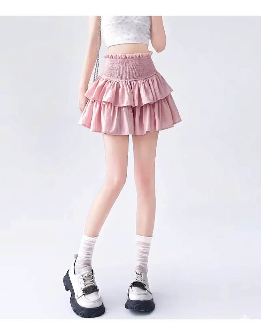 High-Waisted Tiered Ruffle Puffy Skirt - Sweet Ballet Style Mini Skirt for Women, Summer A-Line Short Skirt