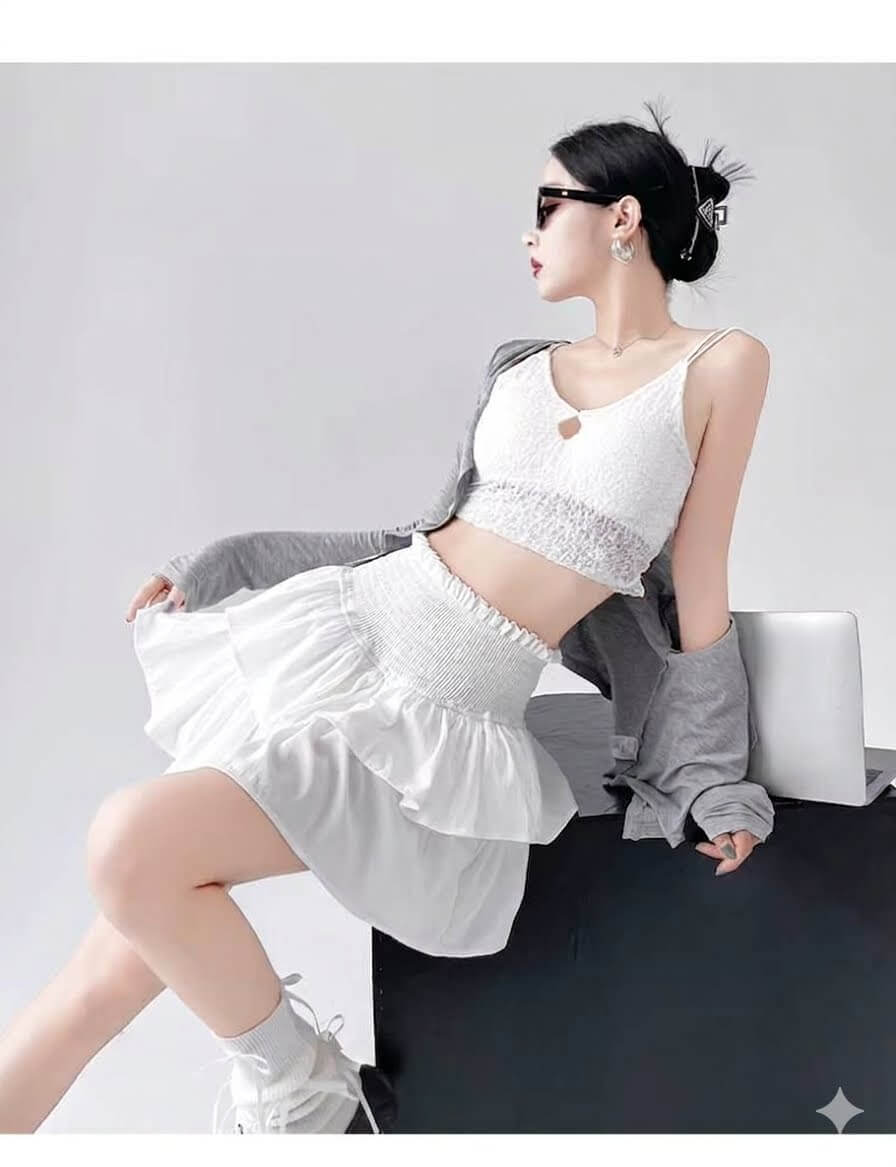 High-Waisted Tiered Ruffle Puffy Skirt - Sweet Ballet Style Mini Skirt for Women, Summer A-Line Short Skirt
