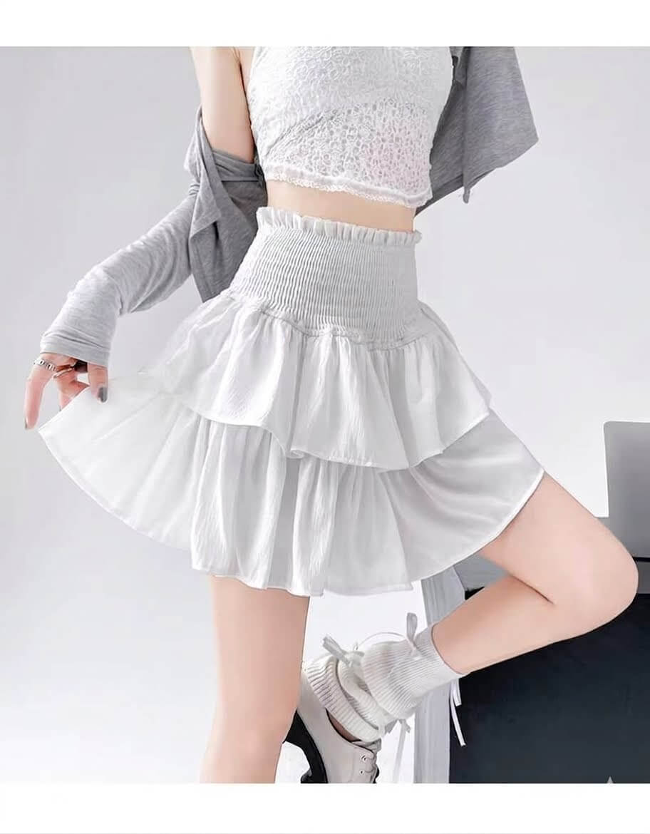 High-Waisted Tiered Ruffle Puffy Skirt - Sweet Ballet Style Mini Skirt for Women, Summer A-Line Short Skirt