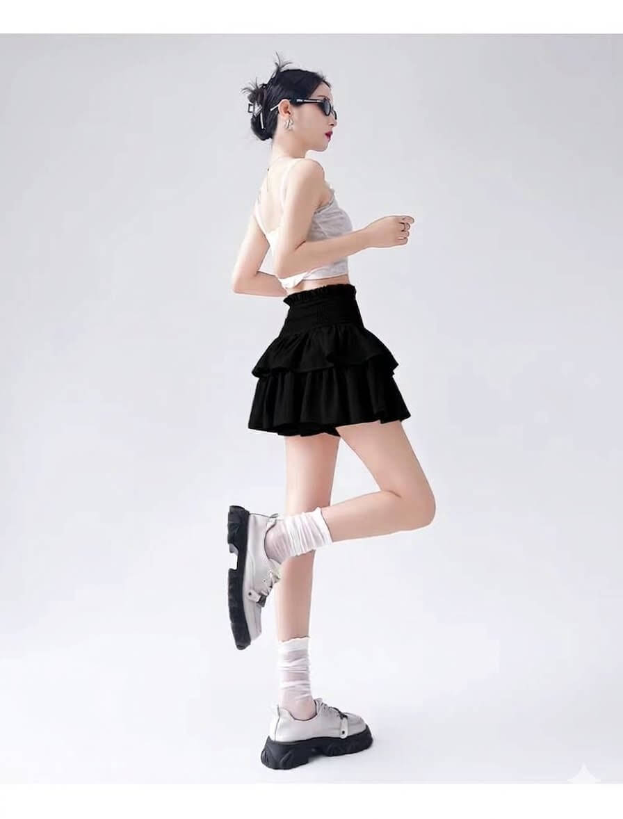 High-Waisted Tiered Ruffle Puffy Skirt - Sweet Ballet Style Mini Skirt for Women, Summer A-Line Short Skirt