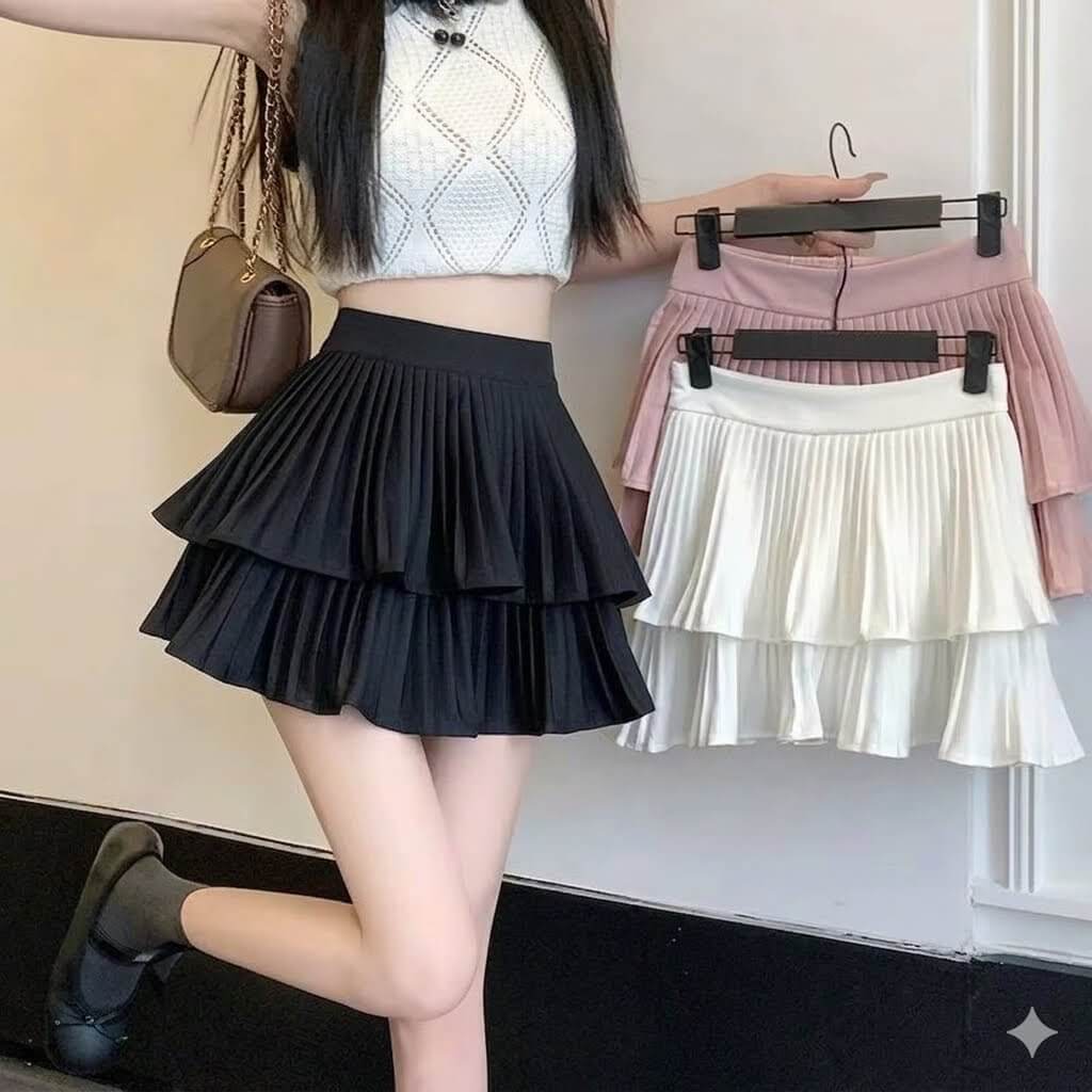 High-Waisted Ruffle Tiered Skirt - Solid Pleated A-Line Mini Skirt for Women, Sweet Summer Cake Skirt