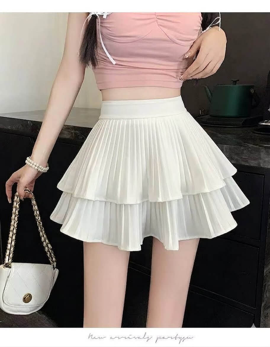 High-Waisted Ruffle Tiered Skirt - Solid Pleated A-Line Mini Skirt for Women, Sweet Summer Cake Skirt