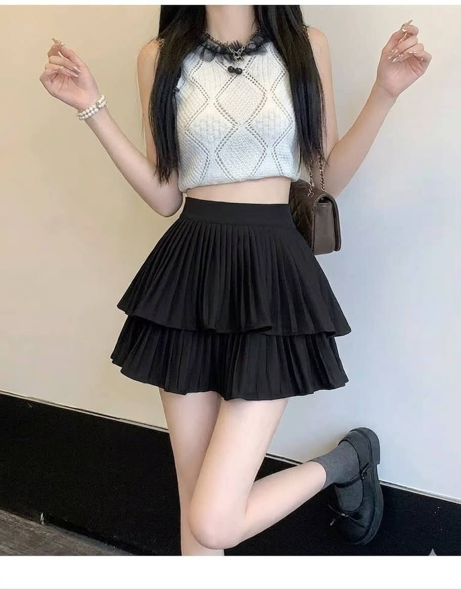 High-Waisted Ruffle Tiered Skirt - Solid Pleated A-Line Mini Skirt for Women, Sweet Summer Cake Skirt