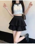 High-Waisted Ruffle Tiered Skirt - Solid Pleated A-Line Mini Skirt for Women, Sweet Summer Cake Skirt