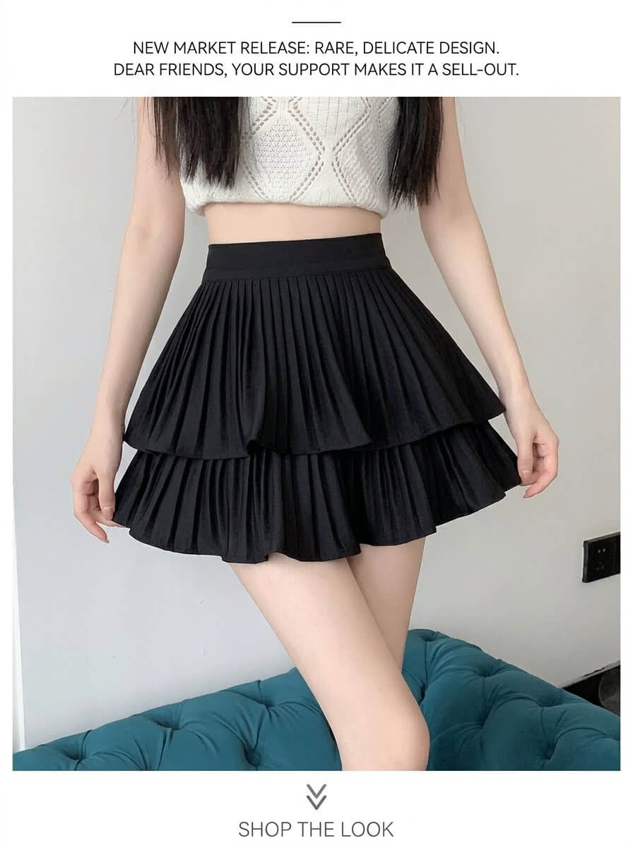 High-Waisted Ruffle Tiered Skirt - Solid Pleated A-Line Mini Skirt for Women, Sweet Summer Cake Skirt