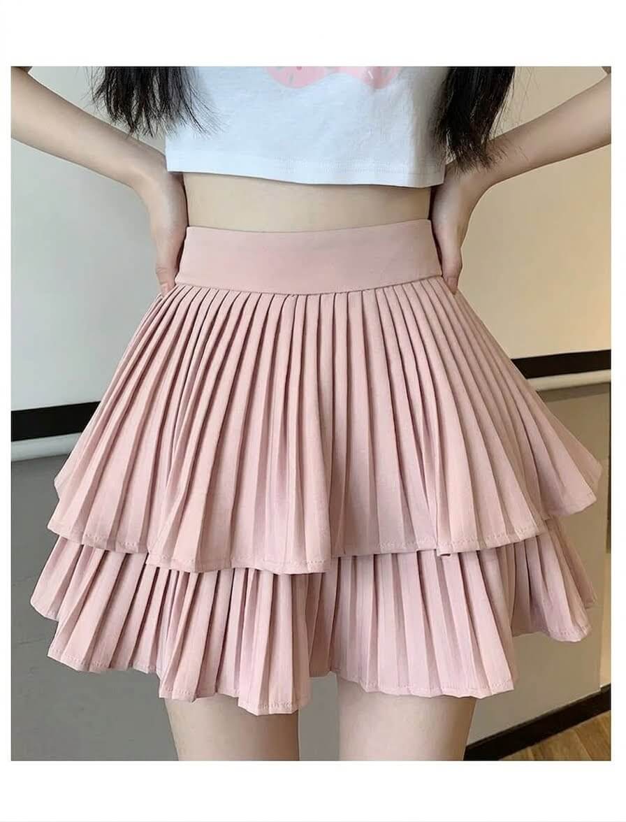 High-Waisted Ruffle Tiered Skirt - Solid Pleated A-Line Mini Skirt for Women, Sweet Summer Cake Skirt