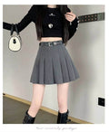 Preppy Style Pleated Mini Skirt - High-Waisted Gray A-Line Skirt for Summer, Casual School Girl Look