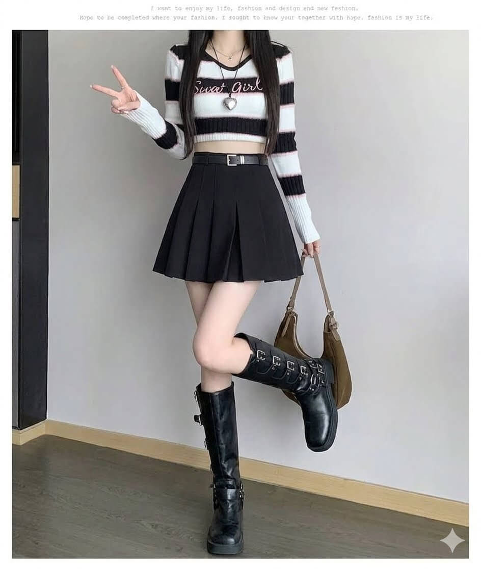 Preppy Style Pleated Mini Skirt - High-Waisted Gray A-Line Skirt for Summer, Casual School Girl Look