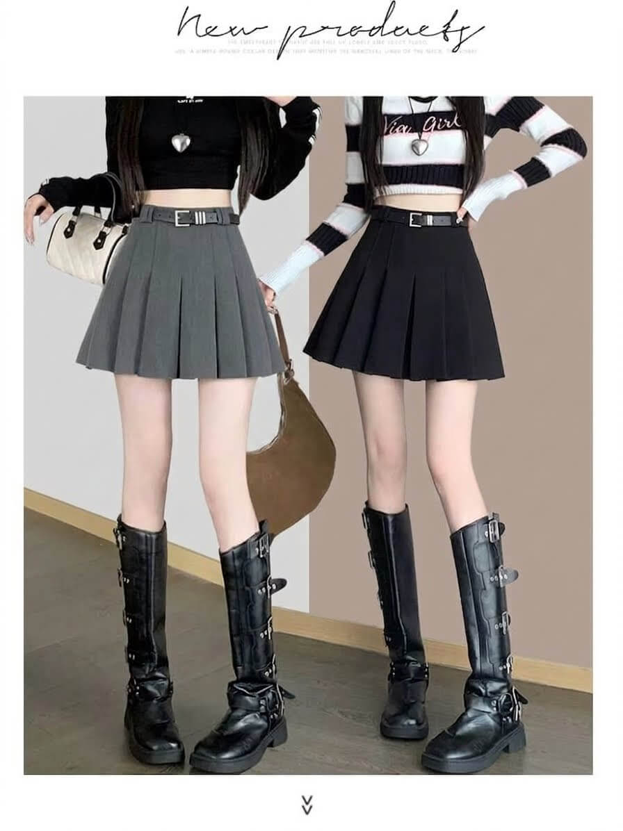 Preppy Style Pleated Mini Skirt - High-Waisted Gray A-Line Skirt for Summer, Casual School Girl Look