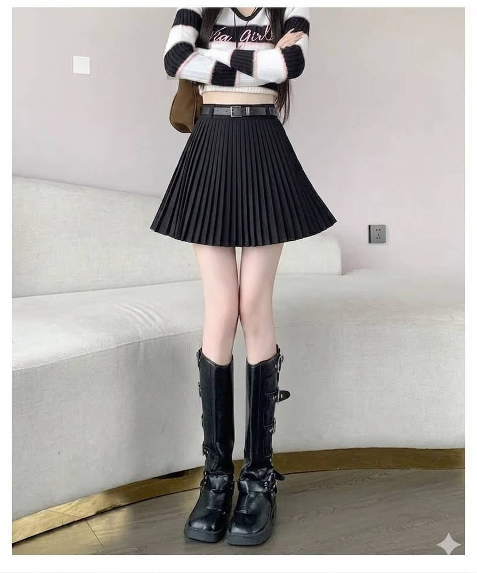 Preppy Style Pleated Mini Skirt - High-Waisted Gray A-Line Skirt for Summer, Casual School Girl Look