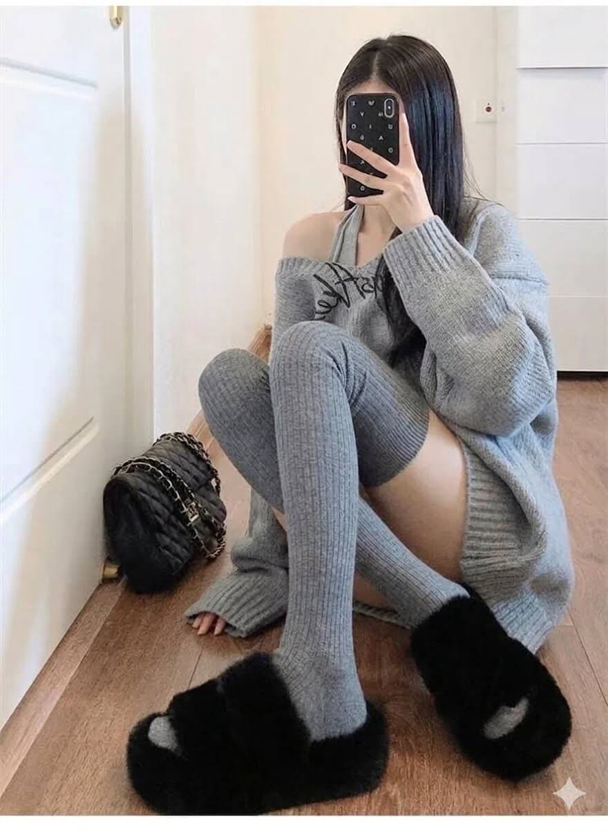 Japanese JK Lolita Over the Knee Socks for Women, Autumn Winter Cotton Thigh High Stockings, Vertical Striped Slimming Schoolgirl Long Socks