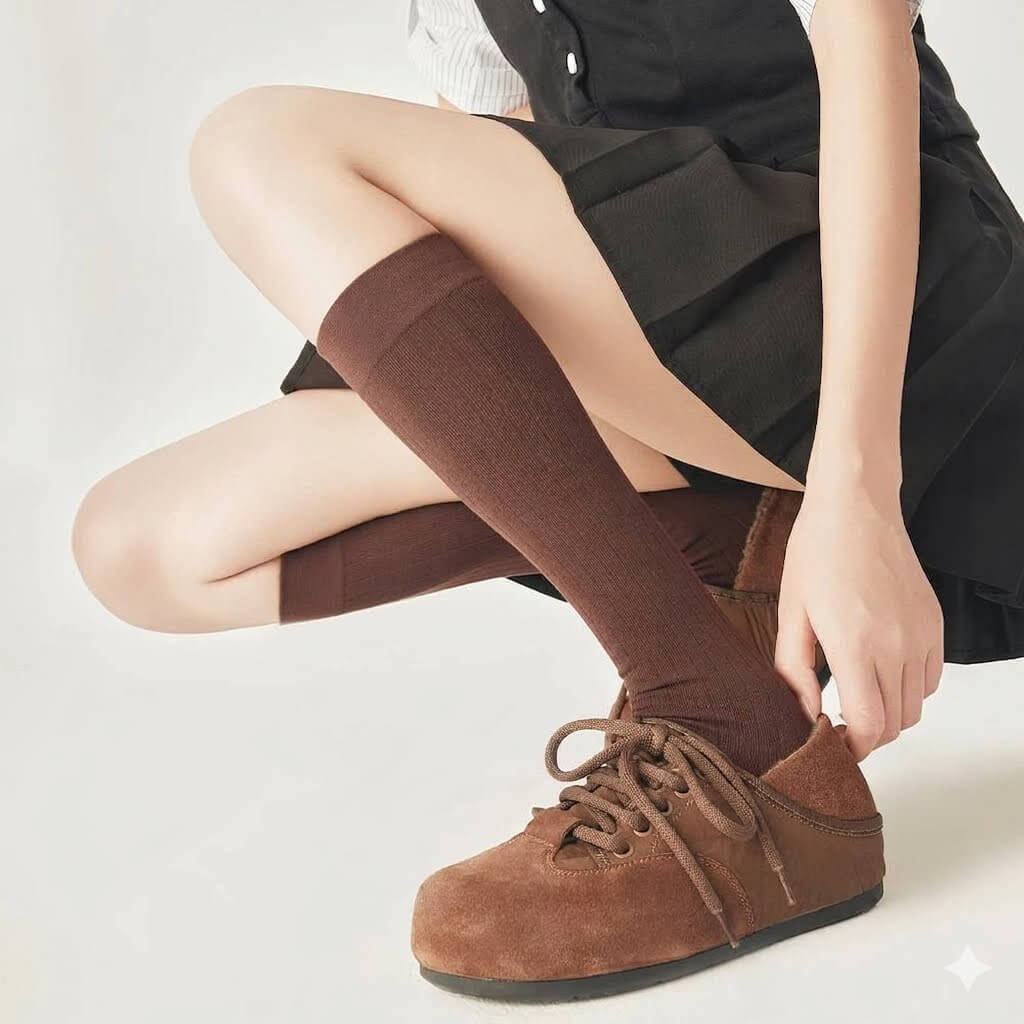 Slimming Knee High Compression Socks for Women, Autumn Ribbed Calf Socks, Korean Style Long Tube Stockings, Leg Shaping Anti-Slip Boot Socks